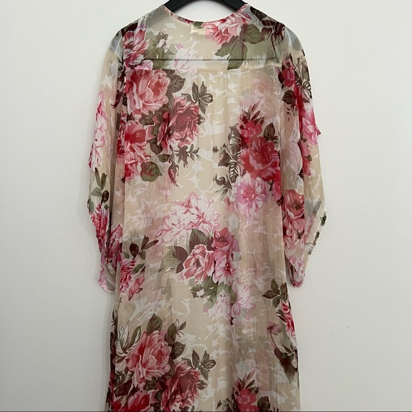 ANTHROPOLOGIE • Flowy Sheer Rose Long Kimono Robe - Picture 4 of 6